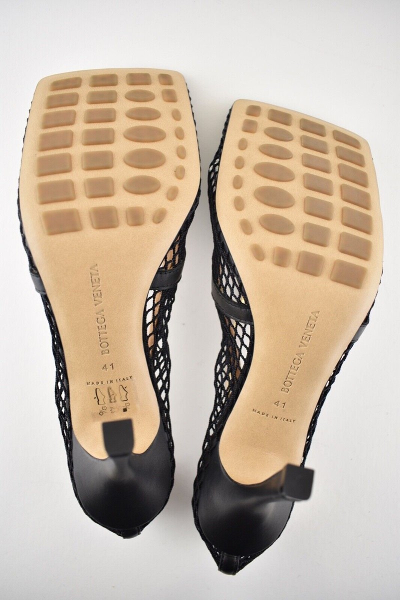 Bottega Veneta Black Net Mesh Leather Square Toe Gold Chain Sandal