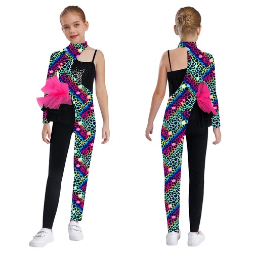 Kids Girls Jumpsuit Rhythmic Bodysuit Workout Rompers Dance Unitard Ballet Show - Picture 34 of 51