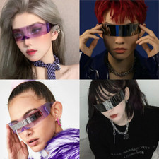 Rimless Sunglasses One Piece Lens Wrap around Punk Futuristic Men Women Hip Hop