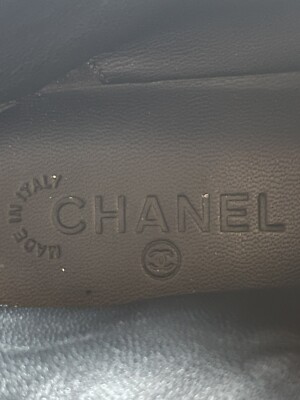 Chanel Women Navy Leather With Blue And Grey Camellia Flower