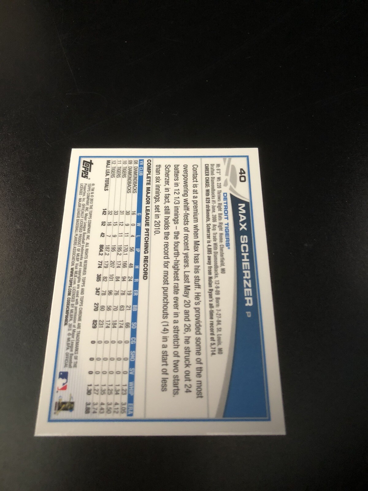 2013 Topps Chrome Max Scherzer Card 40 Detroit Tigers eBay