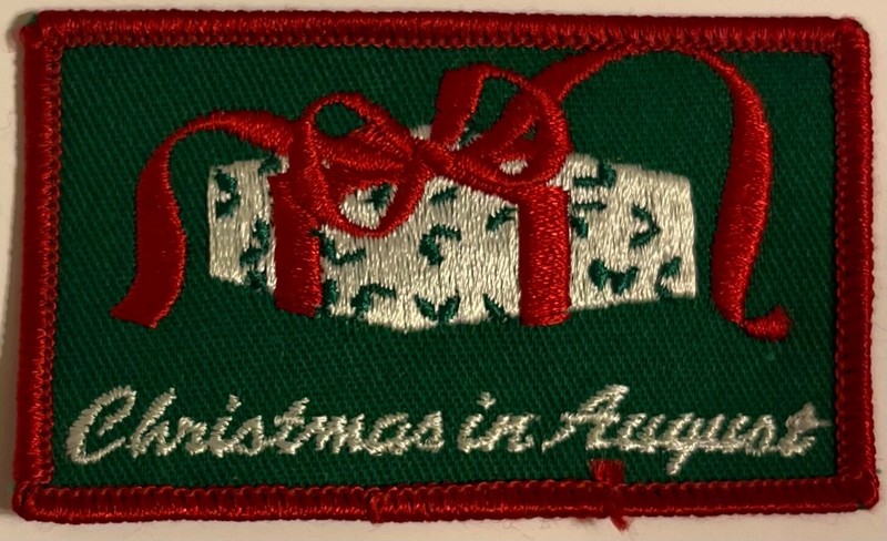 Vintage "Christmas in August" Embroidered Patch - Wrapped Christmas Gift Design