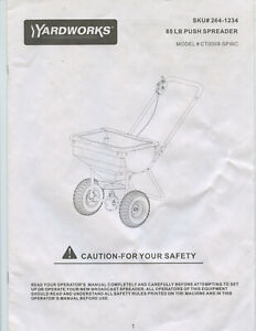 YARDWORKS "85 LB. PUSH SPREADER" OWNER'S MANUAL (MODEL CT0059-SPWC, 12