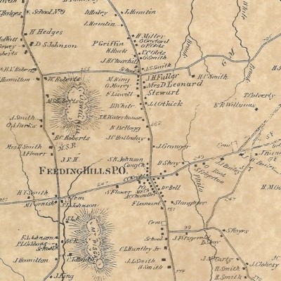 Feeding Hills Ma Map Agawam Feeding Hills Suffield Corner Ma 1870 Map With Homeowners Names  Shown | Ebay