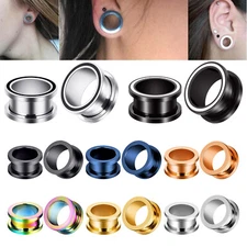 Pair Stainless Steel Screw Ear Gauges Ear Expander Plug Hollow Flesh Tunnel Plug