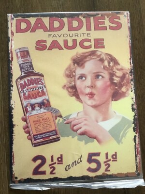 DADDIES SAUCE Metall Wandschild 6x8 Zoll Pub Bar Schuppen Café Shop Küche Teestuben