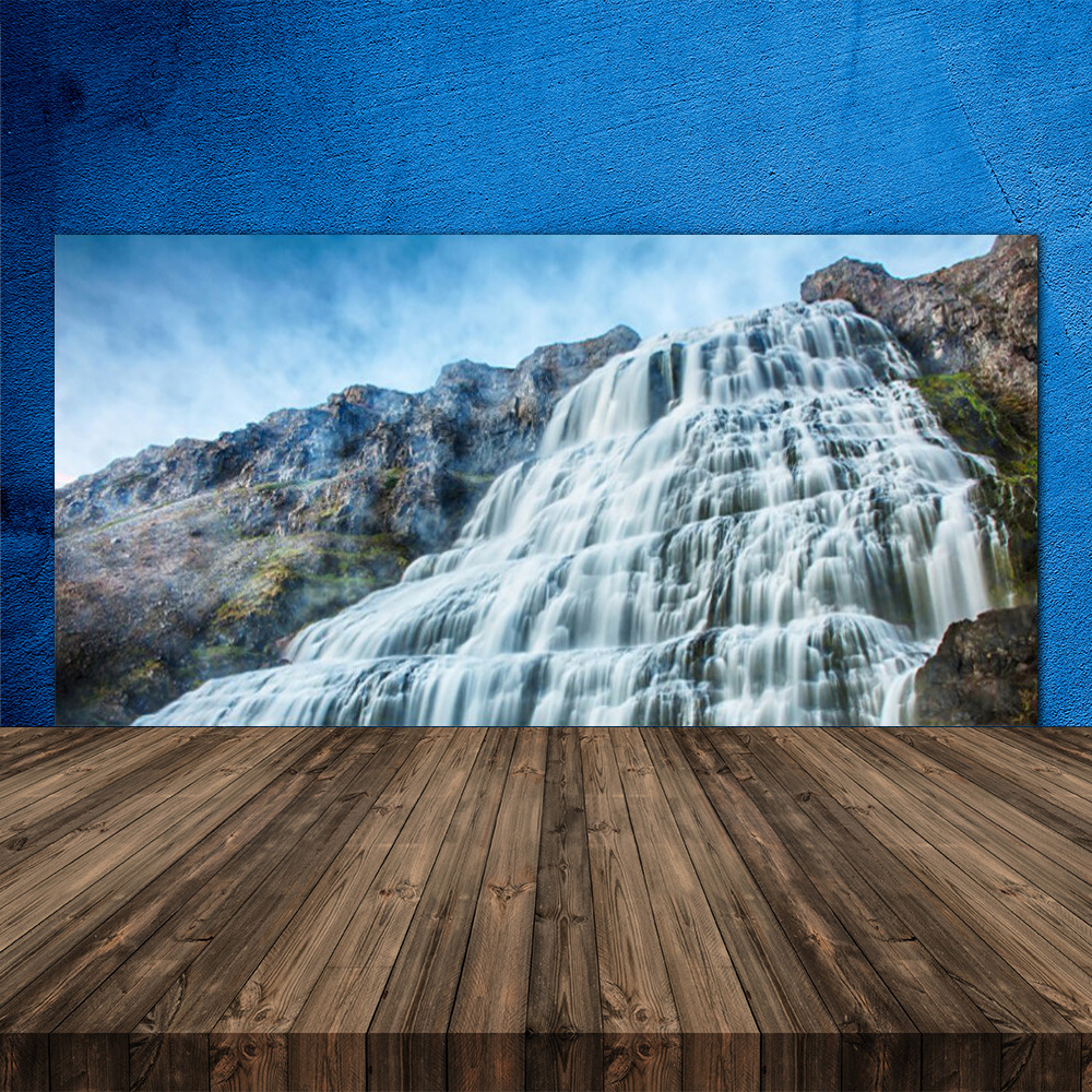 Crédence cuisine verre 120x60 anti projection motif cascade nature