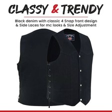 Men's Motorcycle Biker Denim Vest With Side Lace  Concealed 2 Gun Pocket Black