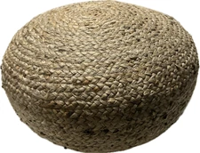 Décor Round Braided Natural Jute Woven Pouf Ottoman, 19" x 10"