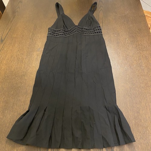 Abito vintage Catherine Malandrino misto seta e lana nero scollo a V plissettato taglia 10