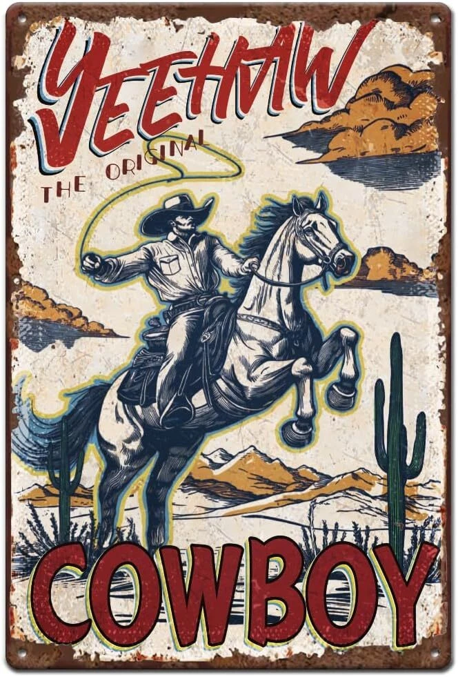 Western Cowboy Metal Signs Horse Cowboy Horse Vintage Wall Art Funny Retro Decor