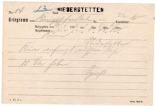 Deutsches Reich Telegramm mit L1 Stempel NIEDERSTETTEN 11.4.1892