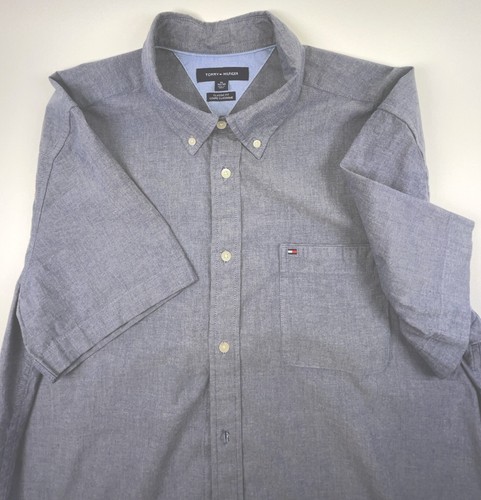 Tommy Hilfiger Herrenhemd Classic Fit Kurzarm Blau Knopfleiste Gr. XL