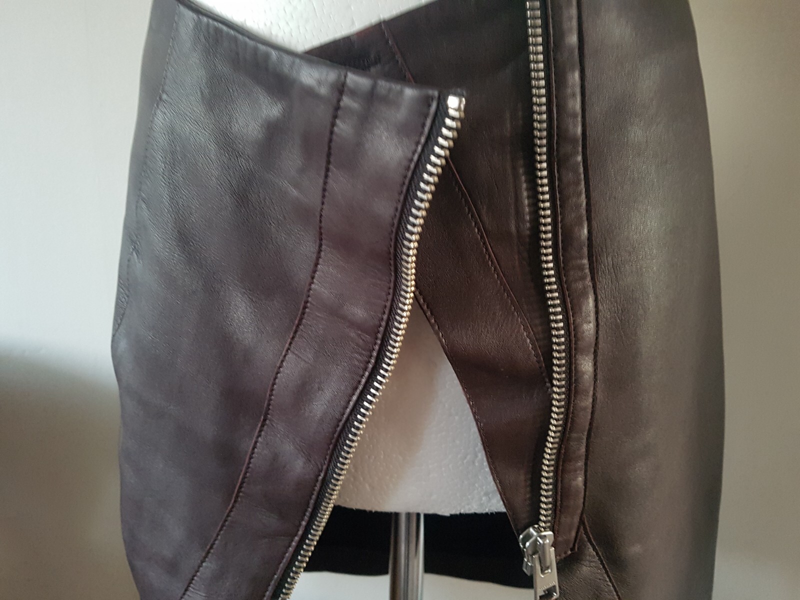 WOW-FABULOUS ALLSAINTS LUCILLE ZIP SPLIT BURGUNDY LEATHER SKIRT UK10 US6 RRP£249 image 8