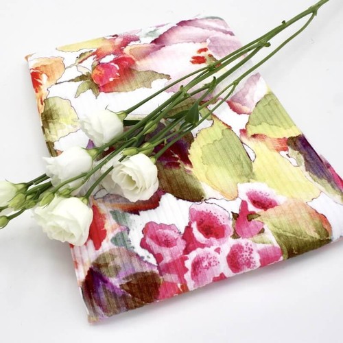 Camiseta deportiva floral plana acanalada de algodón - jardín de verano - multi - tela para vestir - Imagen 5 de 6