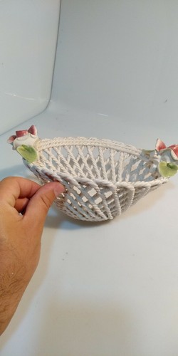 VINTAGE CESTINO CERAMICA INTRECCIATA FIORI - Imagen 12 de 12