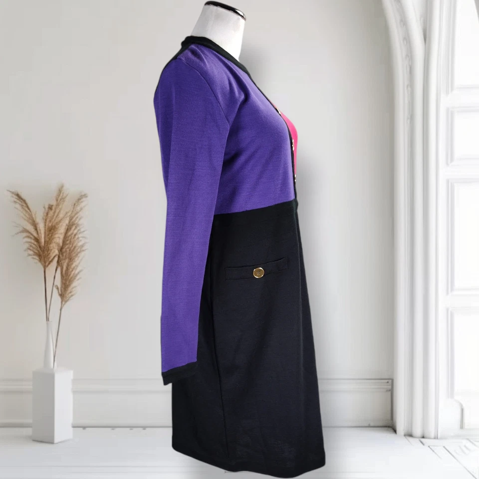 Vestido Vintage Años 80 Liz Claiborne Colorblock Talla M Acrílico Lana Tejido Midi Carrera Foto 3 de 4