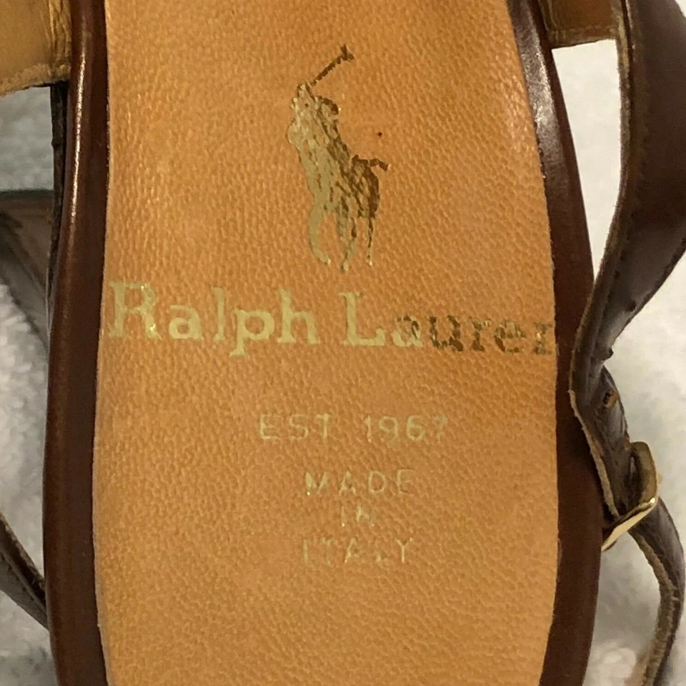 Ralph Lauren Mujer 5.5 B Cuero Marrón Punta Redonda Tacones Cordones Estilo 2508 Foto 2 de 4