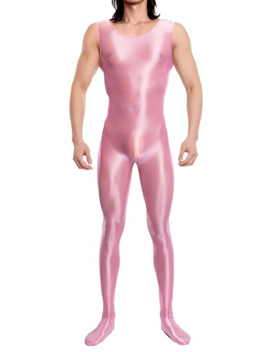 Men Glossy Full Body Bodysuit Lingerie Jumpsuit Round Neck Leotard AU - Picture 23 of 82