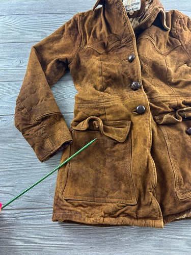 Simco Supreme Leather Jacket Girls Size 10 Button Up Casual Pockets Brown VTG - Picture 5 of 13