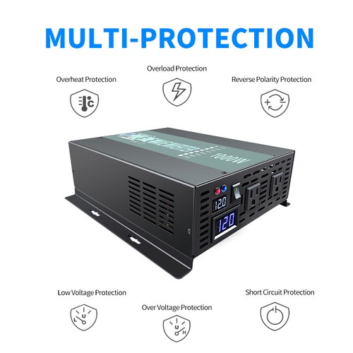 12V to 120V Pure Sine Wave Inverter 1000W Power Converter Truck Motor Car Solar - Picture 5 of 7