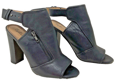 Splendid Women's Leather Stacked Heel Open Toe Chunky Heels Black Size 9 $138