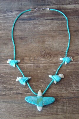 Hand Carved Turquoise Eagle Fetish Necklace by Matt Mitchell