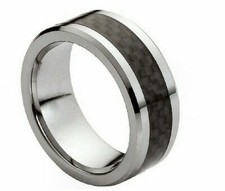8mm Men's or Ladies Tungsten carbide Black Carbon Fiber inlay wedding band ring