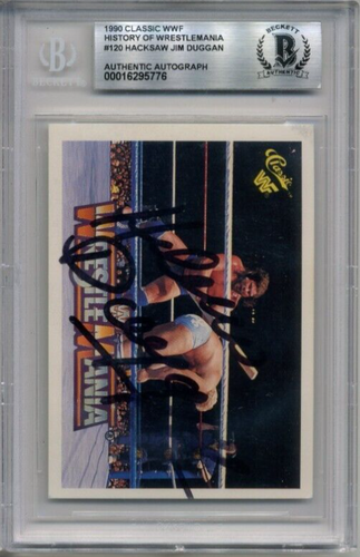 Tarjeta Hacksaw Jim Duggan-Beckett BAS 1990 clásica firmada/autógrafo/automática WWF #120