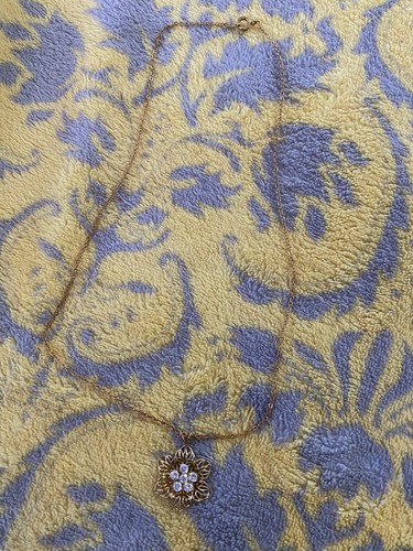 Rhinestone Gold Tone Flower Necklace - Picture 2 of 4