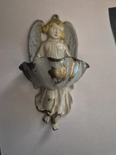 BEAUTIFUL ANTIQUE NUNS CONVENT METAL ANGEL HOLY WATER FONT