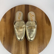 Womens Sam Edelman Kira Gold Leather Horsebit Slip On Shoes Mules Size 6 M GUC