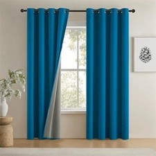 Grommet Top Faux Linen Curtains Thermal Insulated Drapes, 2 Panels, Dark Blue