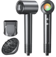 160000 RPM Ionic Hair Dryer Portable Lightweight Quiet Diffuser Nozzle Black