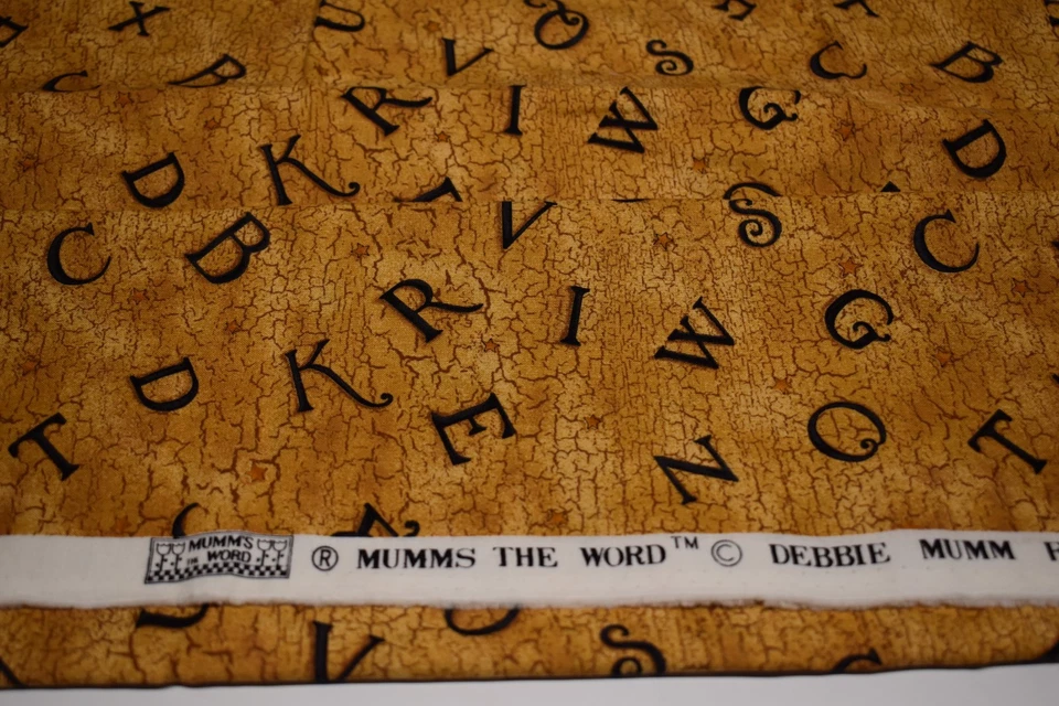 2/3 yard x 45" DEBBIE MUMM cotton alphabet fabric CRACKLED BACKGROUND black gold - Image 3 of 4