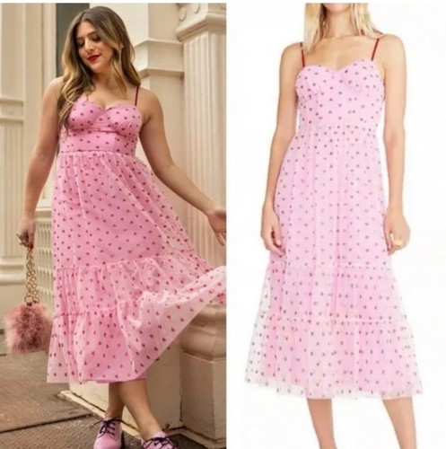 Betsey Johnson Valentine Glitter Heart Tulle Tiered Sweetheart Classic Dress 2 - 第 1/10 張圖片