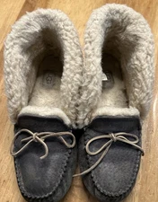 UGG Alena 1004806 Slippers Gray Suede Shearling Cuff Moccasin Women’s US 8 M