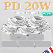 20W PD USB C Fast Charger Block Type C Cable For iPhone 17 16 15 14 13 12 11 Lot