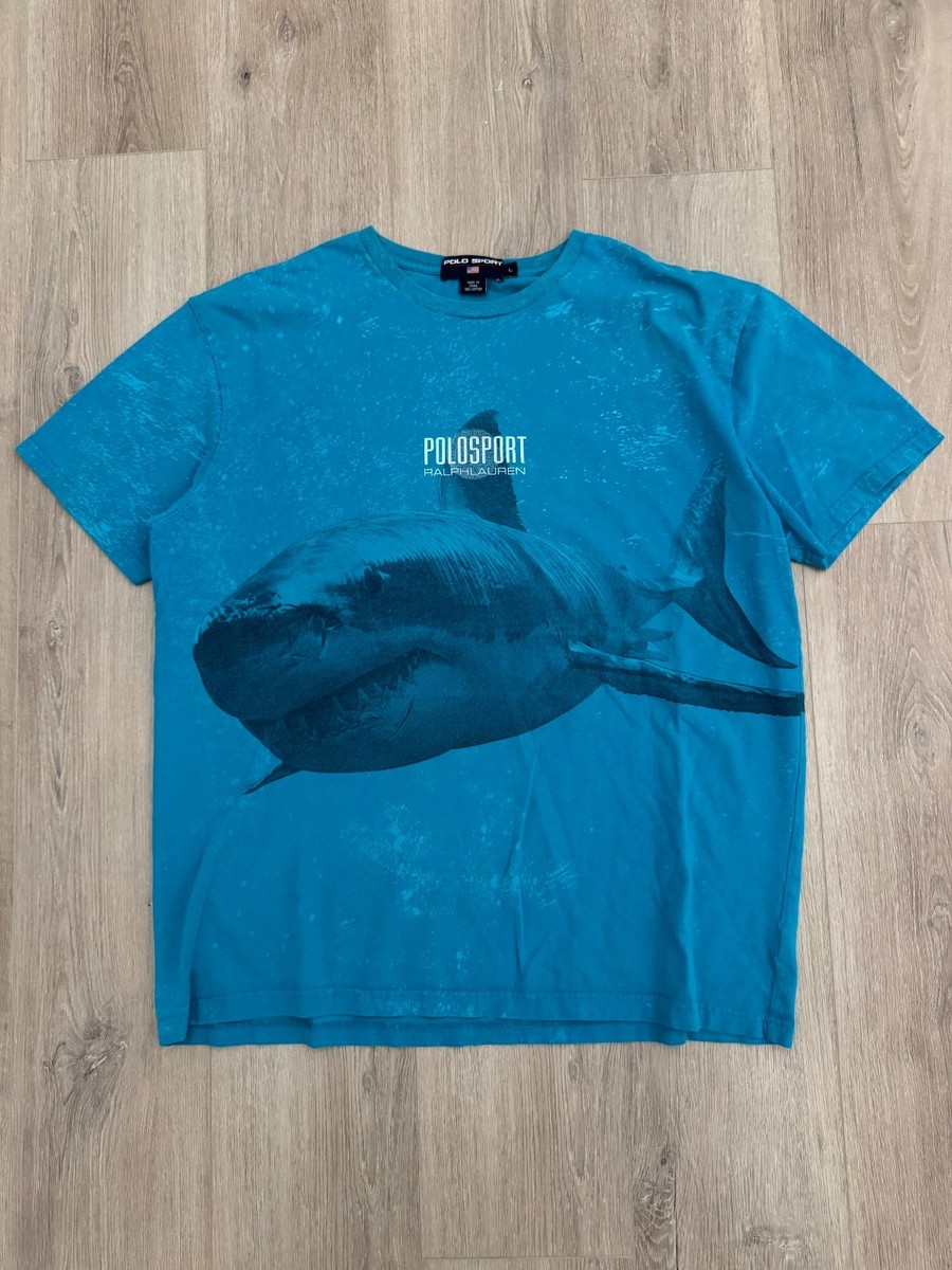vintage 90s Polo Sport Ralph Lauren Shark Tee All Over Print AOP