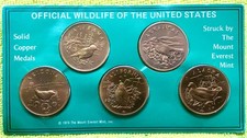5 Wildlife United States 1974 1st Edition Mt Everest Mint 50 States Copper Coins
