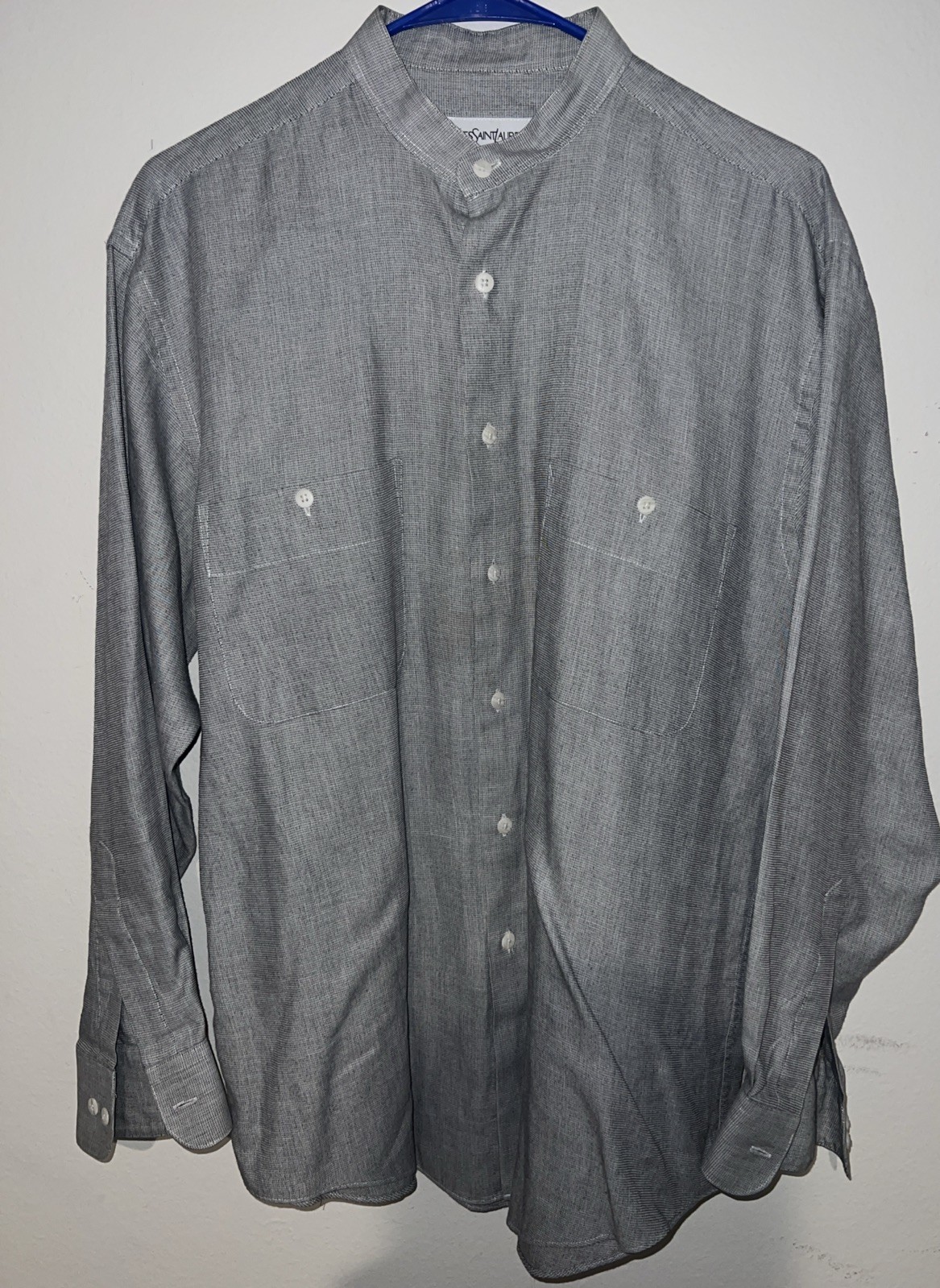 Camicia elegante vintage Yves Saint Laurent grigia manica lunga con bottoni taglia 15 5 32 33 M