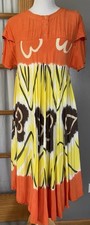 Saraya Rayon Women’s Sundress Sz L Orange Yellow Pockets Flowy Boho Beach