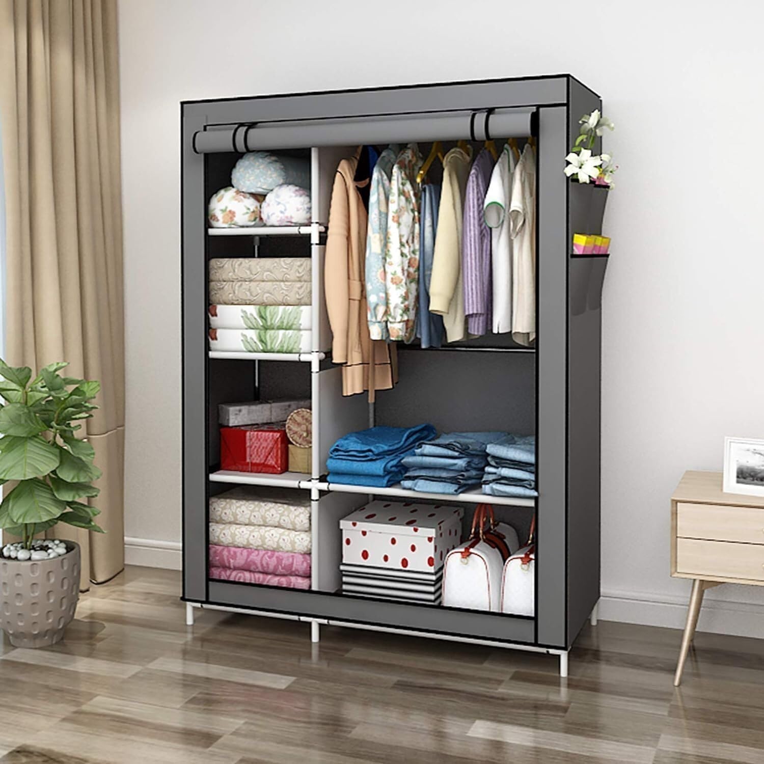 Wardrobe Foldable Closet Portable Closet Steel Tube Wardrobe For Bedroom Hanging Clothes Wardrobe Space Save Strong Durable Wardrobe Closet Wardrobe Cabinet (Color : Blu, Size : 170 * 45 * 170cm) 25 Portable Wardrobe, Foldable Closet, Clothes Storage Organiser with Hanging Rail,