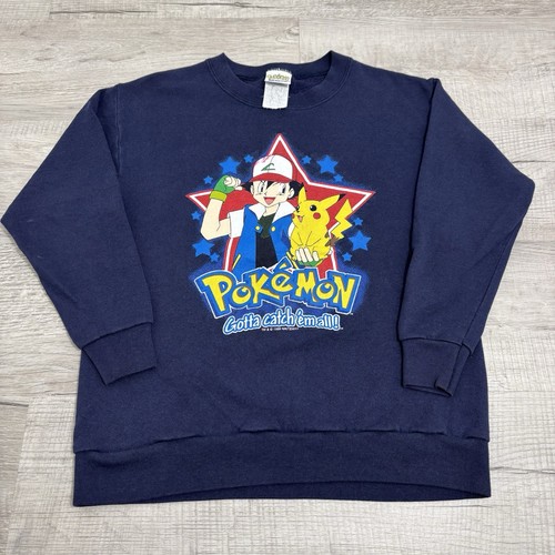 Vintage 1999 Youth Small Blue Pokemon Gotta Catch Em All Pullover Crewneck