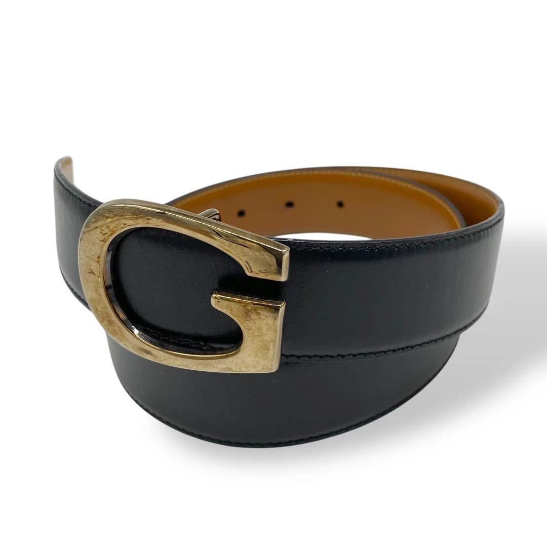 GUCCI 70/28 036 1476 0956 Ceinture G Raccords Métalliques, Cuir, Noir, Sans Boîte