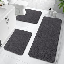 Bathroom Rugs Sets 3 Piece, 47"x20" 24"x16" 24"x20", Dark Grey  Soft
