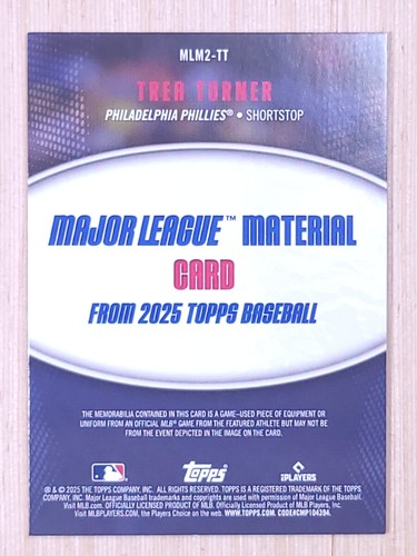 2025 Topps Serie 1 - Material de Grandes Ligas Trea Turner #MLM2-TT - Imagen 2 de 2