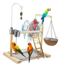 Bird Stand Fun Straw Bell Toys,Parrot Wooden Platform Stand with Perch G-500
