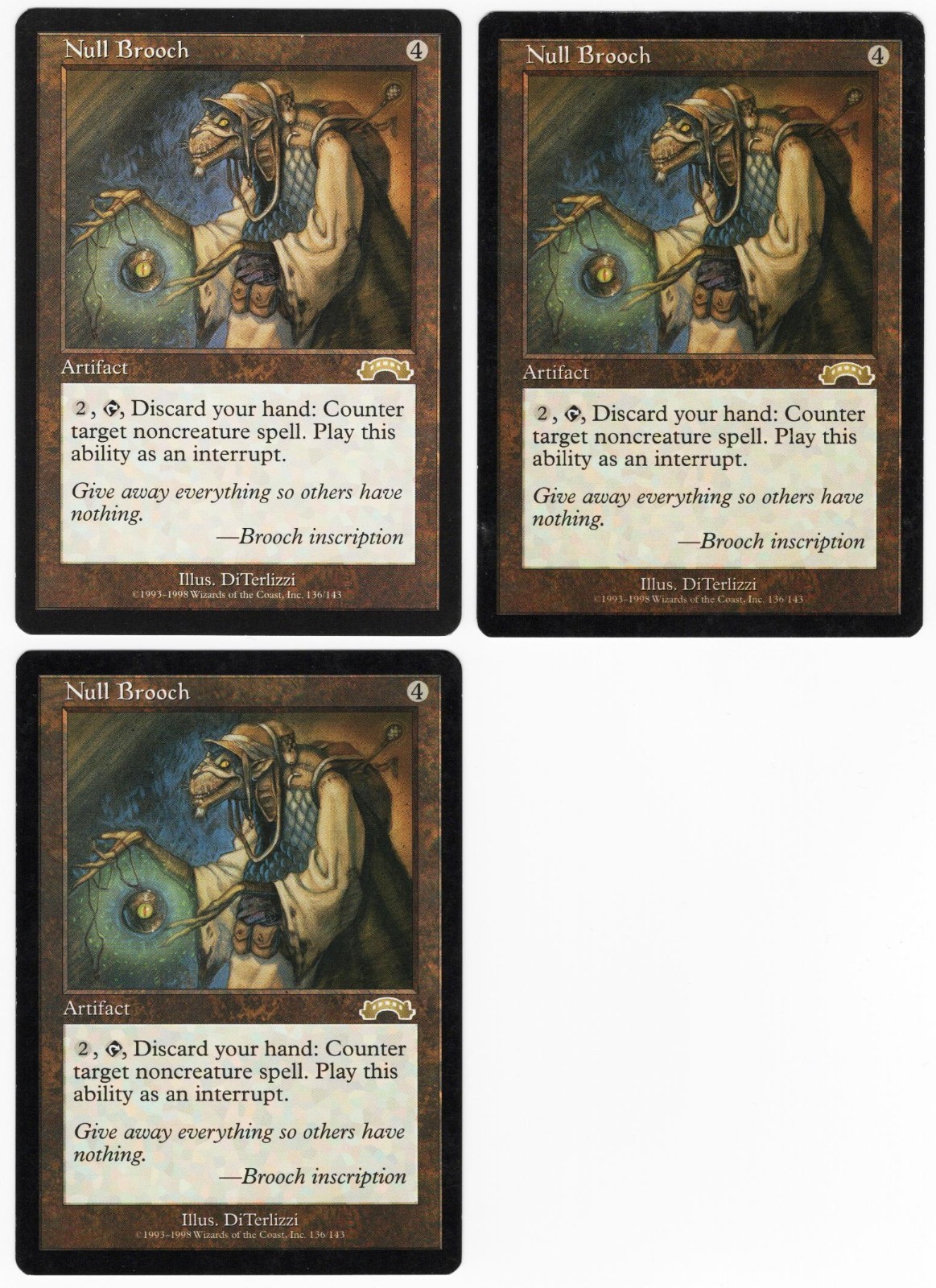 Null Brooch x3 3x 1998 Exodus Colorless Rare Artifact MTG SP - NM AZ2