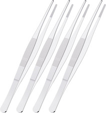 4 PCS 8 Inch Stainless Steel Tweezers, with Straight round Blunt Serrated Tip, 3